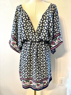 Sage Navy and Cream Floral and Geometric Print Tunic or Dress